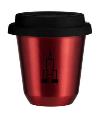 Tasse 150 ml ROUGE MÉTALLIQUE "Pałac kultury i nauki", avec couvercle noir Tasse 150 ml ROUGE MÉTALLIQUE "Pałac kultury i nauki", avec couvercle noir