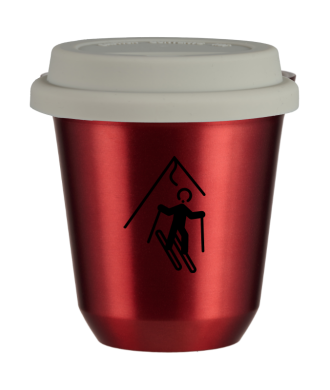 Tasse 150 ml ROUGE MÉTALLIQUE "Ski", avec couvercle blanc Tasse 150 ml ROUGE MÉTALLIQUE "Ski", avec couvercle blanc