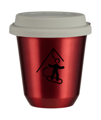 Tasse 150 ml ROUGE MÉTALLIQUE "Snowboard (noir)", avec couvercle blanc Tasse 150 ml ROUGE MÉTALLIQUE "Snowboard (noir)", avec couvercle blanc