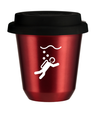 Tasse 150 ml ROUGE MÉTALLIQUE "Plongée (blanc)", avec couvercle noir Tasse 150 ml ROUGE MÉTALLIQUE "Plongée (blanc)", avec couvercle noir