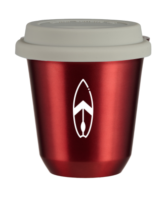 Tasse 150 ml ROUGE MÉTALLIQUE "Planche (blanc)", avec couvercle blanc Tasse 150 ml ROUGE MÉTALLIQUE "Planche (blanc)", avec couvercle blanc