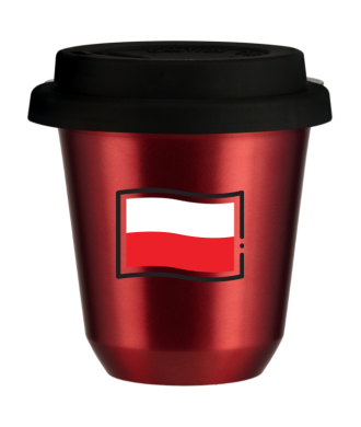 Tasse 150 ml ROUGE MÉTALLIQUE "Drapeau polonais (noir)", avec couvercle noir Tasse 150 ml ROUGE MÉTALLIQUE "Drapeau polonais (noir)", avec couvercle noir