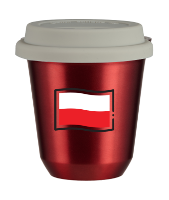 Tasse 150 ml ROUGE MÉTALLIQUE "Drapeau polonais (noir)", avec couvercle blanc Tasse 150 ml ROUGE MÉTALLIQUE "Drapeau polonais (noir)", avec couvercle blanc