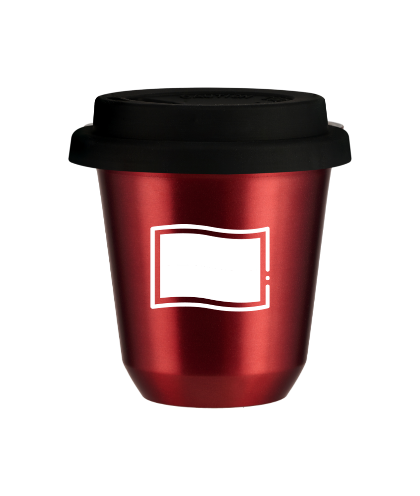 Tasse 150 ml ROUGE MÉTALLIQUE "Drapeau polonais (blanc)", avec couvercle noir