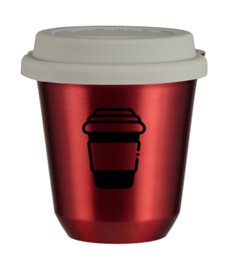 Tasse 150 ml ROUGE MÉTALLIQUE, avec couvercle blanc Tasse 150 ml ROUGE MÉTALLIQUE, avec couvercle blanc