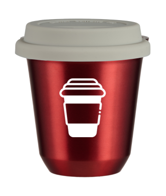 Tasse 150 ml ROUGE MÉTALLIQUE, avec couvercle blanc Tasse 150 ml ROUGE MÉTALLIQUE, avec couvercle blanc
