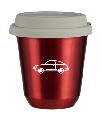 Tasse 150 ml ROUGE MÉTALLIQUE "Voiture (blanc)", avec couvercle blanc Tasse 150 ml ROUGE MÉTALLIQUE "Voiture (blanc)", avec couvercle blanc