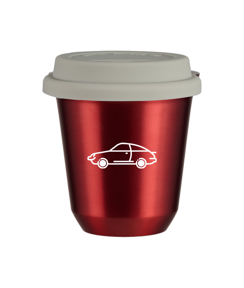 Tasse 150 ml ROUGE MÉTALLIQUE "Voiture (blanc)", avec couvercle blanc