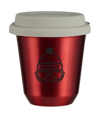 Tasse 150 ml ROUGE MÉTALLIQUE "Casquette", avec couvercle blanc Tasse 150 ml ROUGE MÉTALLIQUE "Casquette", avec couvercle blanc