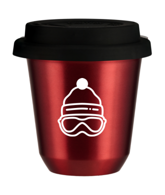 Tasse 150 ml ROUGE MÉTALLIQUE "Casquette (blanc)", avec couvercle noir Tasse 150 ml ROUGE MÉTALLIQUE "Casquette (blanc)", avec couvercle noir