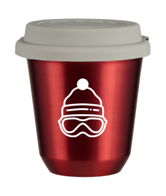 Tasse 150 ml ROUGE MÉTALLIQUE "Casquette (blanc)", avec couvercle blanc Tasse 150 ml ROUGE MÉTALLIQUE "Casquette (blanc)", avec couvercle blanc