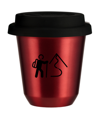 Tasse 150 ml ROUGE MÉTALLIQUE "Escalade 2", avec couvercle noir Tasse 150 ml ROUGE MÉTALLIQUE "Escalade 2", avec couvercle noir