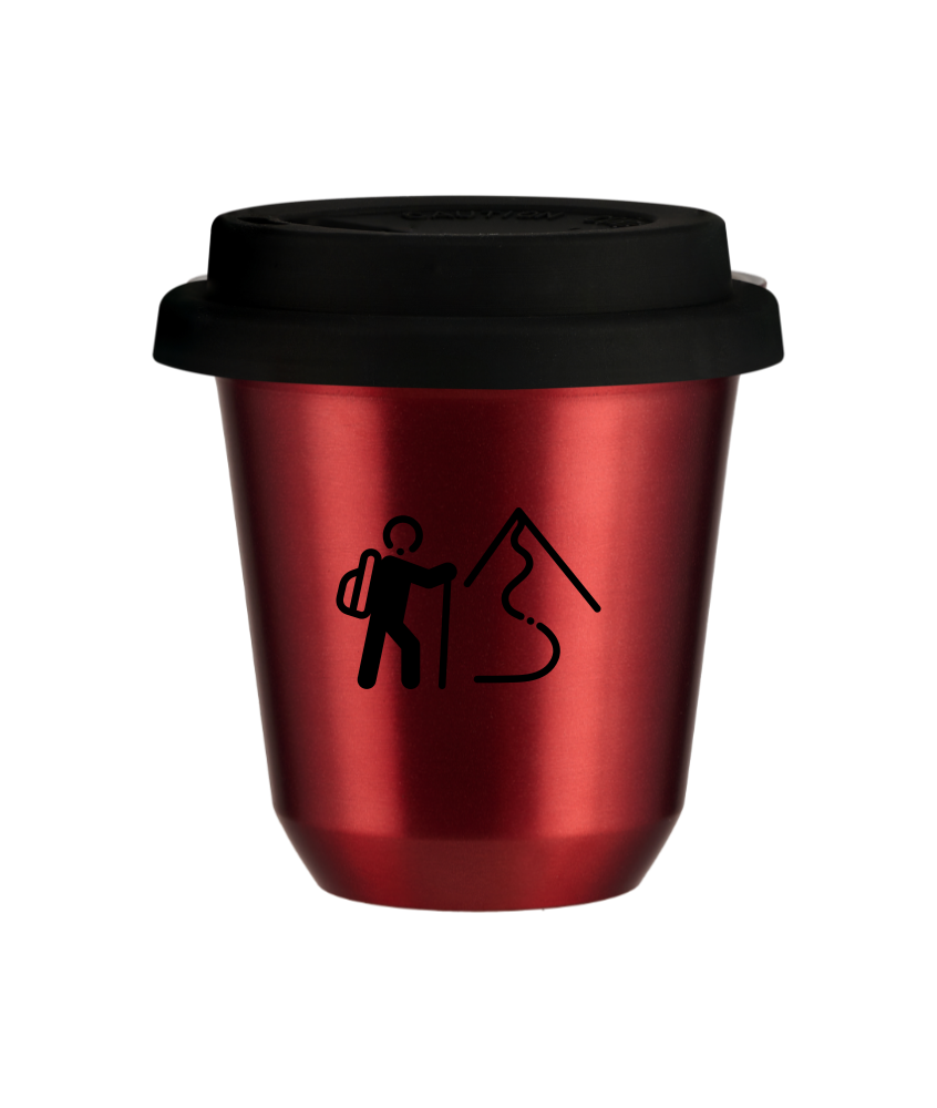 Tasse 150 ml ROUGE MÉTALLIQUE "Escalade 2", avec couvercle noir