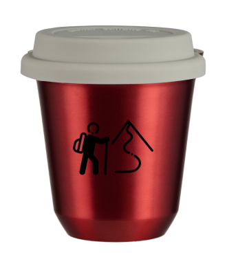 Tasse 150 ml ROUGE MÉTALLIQUE "Escalade 2", avec couvercle blanc Tasse 150 ml ROUGE MÉTALLIQUE "Escalade 2", avec couvercle blanc