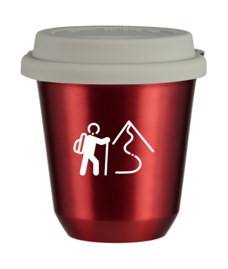 Tasse 150 ml ROUGE MÉTALLIQUE "Escalade 2 (blanc)", avec couvercle blanc Tasse 150 ml ROUGE MÉTALLIQUE "Escalade 2 (blanc)", avec couvercle blanc