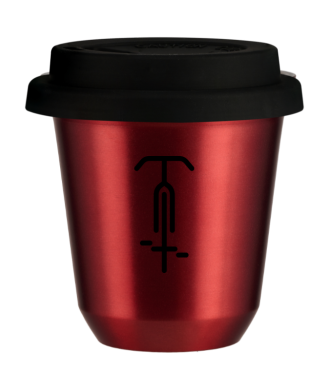 Tasse 150 ml ROUGE MÉTALLIQUE "Cyclisme 1 (noir)", avec couvercle noir Tasse 150 ml ROUGE MÉTALLIQUE "Cyclisme 1 (noir)", avec couvercle noir