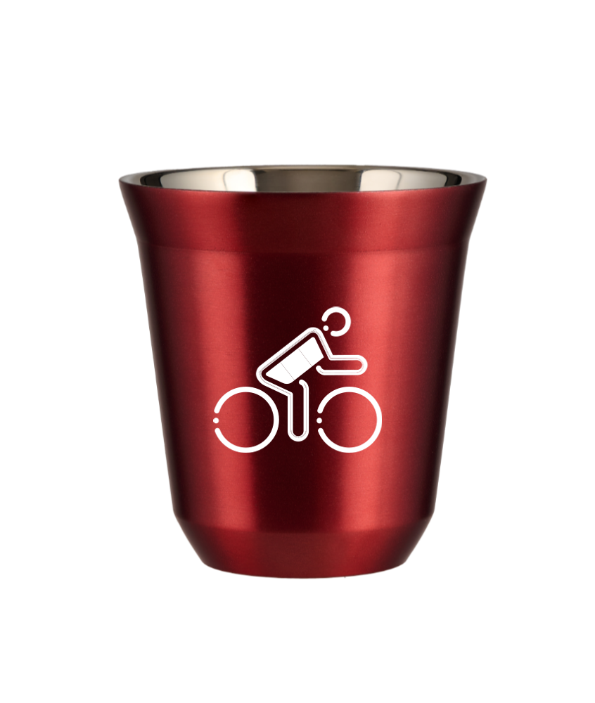 Tasse 150 ml ROUGE MÉTALLIQUE "Cycliste aux couleurs allemandes (blanc)"