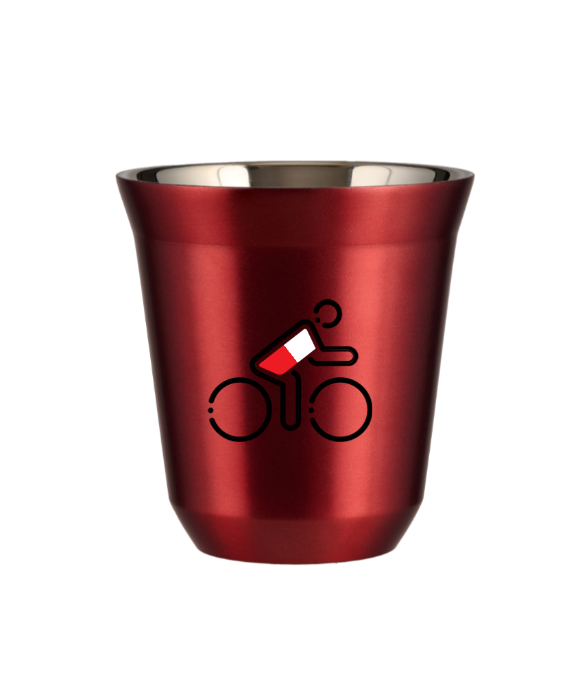 Tasse 150 ml ROUGE MÉTALLIQUE "Cycliste aux couleurs polonaises"