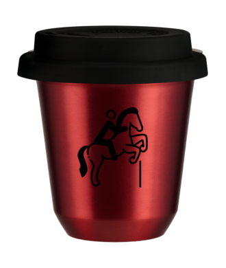 Tasse 150 ml ROUGE MÉTALLIQUE "Équitation 1 (noir)", avec couvercle noir Tasse 150 ml ROUGE MÉTALLIQUE "Équitation 1 (noir)", avec couvercle noir