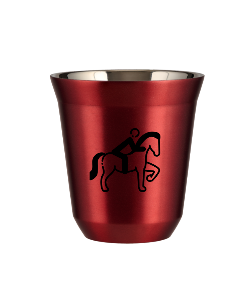 Tasse 150 ml ROUGE MÉTALLIQUE "Équitation 2 (noir)"