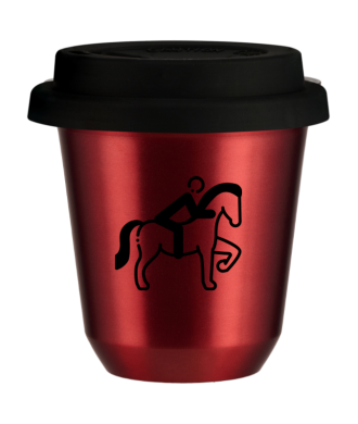 Tasse 150 ml ROUGE MÉTALLIQUE "Équitation 2 (noir)", avec couvercle noir Tasse 150 ml ROUGE MÉTALLIQUE "Équitation 2 (noir)", avec couvercle noir