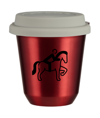 Tasse 150 ml ROUGE MÉTALLIQUE "Équitation 2 (noir)", avec couvercle blanc Tasse 150 ml ROUGE MÉTALLIQUE "Équitation 2 (noir)", avec couvercle blanc