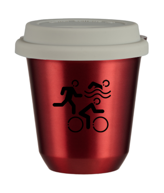 Tasse 150 ml ROUGE MÉTALLIQUE "Sports", avec couvercle blanc Tasse 150 ml ROUGE MÉTALLIQUE "Sports", avec couvercle blanc