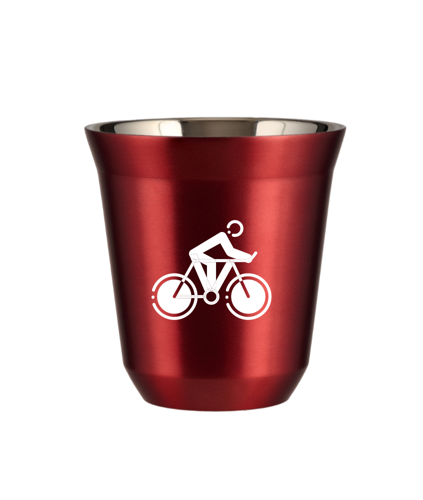 Tasse 150 ml ROUGE MÉTALLIQUE "Cyclisme 2 (blanc)"
