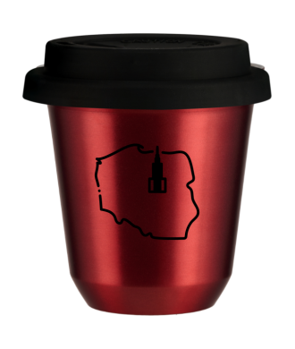 Tasse 150 ml ROUGE MÉTALLIQUE "Pologne (noir)", avec couvercle noir Tasse 150 ml ROUGE MÉTALLIQUE "Pologne (noir)", avec couvercle noir