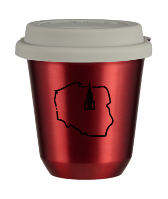Tasse 150 ml ROUGE MÉTALLIQUE "Pologne (noir)", avec couvercle blanc Tasse 150 ml ROUGE MÉTALLIQUE "Pologne (noir)", avec couvercle blanc