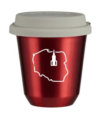 Tasse 150 ml ROUGE MÉTALLIQUE "Pologne (blanc)", avec couvercle blanc Tasse 150 ml ROUGE MÉTALLIQUE "Pologne (blanc)", avec couvercle blanc