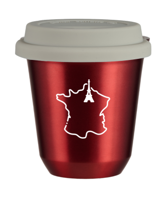Tasse 150 ml ROUGE MÉTALLIQUE "France (blanc)", avec couvercle blanc Tasse 150 ml ROUGE MÉTALLIQUE "France (blanc)", avec couvercle blanc