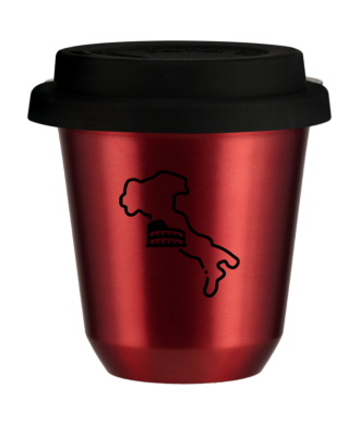 Tasse 150 ml ROUGE MÉTALLIQUE "Italie", avec couvercle noir Tasse 150 ml ROUGE MÉTALLIQUE "Italie", avec couvercle noir