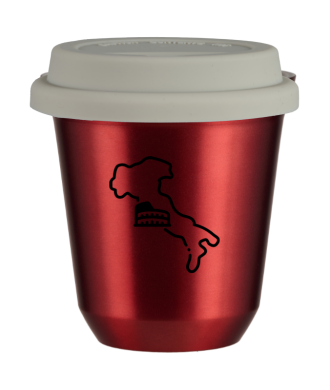 Tasse 150 ml ROUGE MÉTALLIQUE "Italie (noir)", avec couvercle blanc Tasse 150 ml ROUGE MÉTALLIQUE "Italie (noir)", avec couvercle blanc