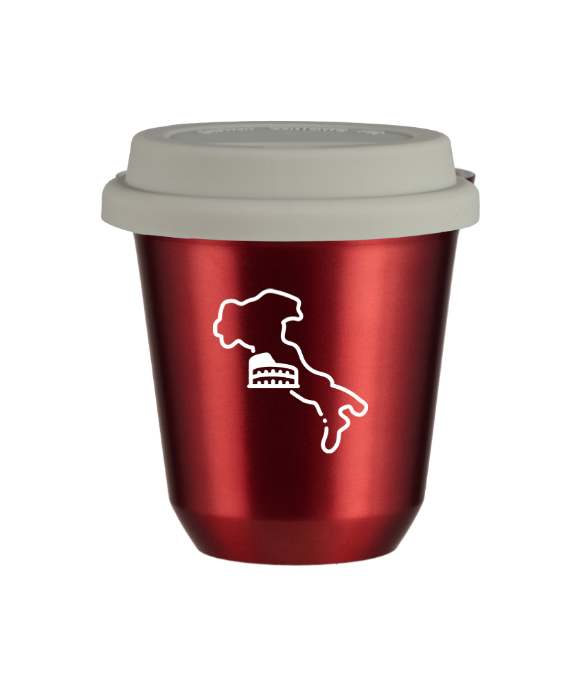 Tasse 150 ml ROUGE MÉTALLIQUE "Italie (blanc)", avec couvercle blanc