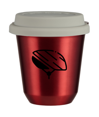 Tasse 150 ml ROUGE MÉTALLIQUE "Casque", avec couvercle blanc Tasse 150 ml ROUGE MÉTALLIQUE "Casque", avec couvercle blanc