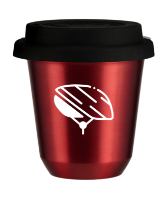 Tasse 150 ml ROUGE MÉTALLIQUE "Casque (blanc)", avec couvercle noir Tasse 150 ml ROUGE MÉTALLIQUE "Casque (blanc)", avec couvercle noir