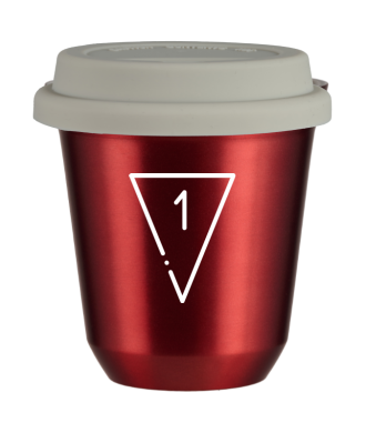 Tasse 150 ml ROUGE MÉTALLIQUE "1 (blanc)", avec couvercle blanc Tasse 150 ml ROUGE MÉTALLIQUE "1 (blanc)", avec couvercle blanc