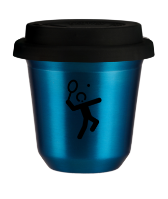 Tasse 150 ml BLEU MÉTALLIQUE "Tennis 2", avec couvercle noir Tasse 150 ml BLEU MÉTALLIQUE "Tennis 2", avec couvercle noir