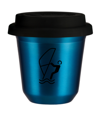 Tasse 150 ml BLEU MÉTALLIQUE "Sports nautiques (noir)", avec couvercle noir Tasse 150 ml BLEU MÉTALLIQUE "Sports nautiques (noir)", avec couvercle noir