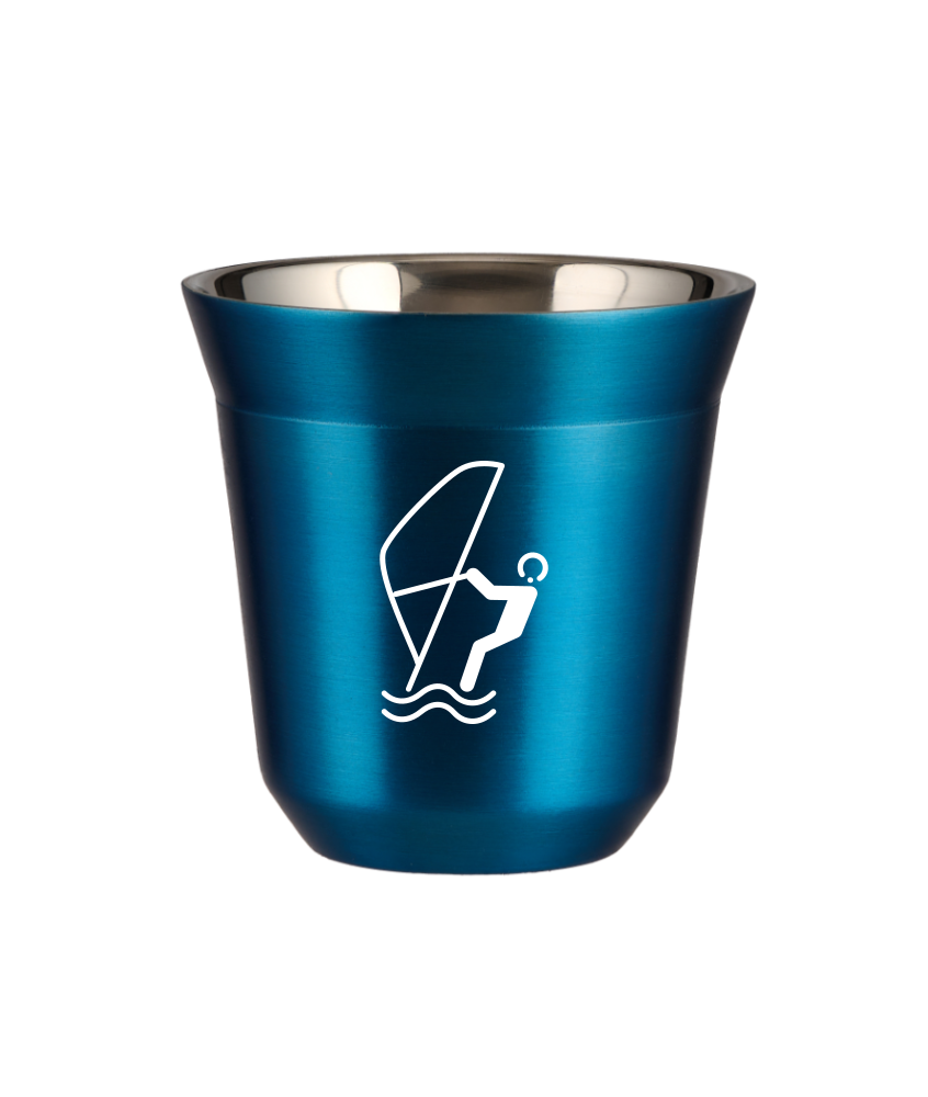 Tasse 150 ml BLEU MÉTALLIQUE "Sports nautiques (blanc)"