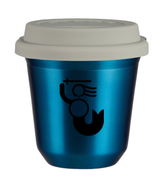 Tasse 150 ml BLEU MÉTALLIQUE "WARSZAWSKA SYRENKA (noir)", avec couvercle blanc Tasse 150 ml BLEU MÉTALLIQUE "WARSZAWSKA SYRENKA (noir)", avec couvercle blanc