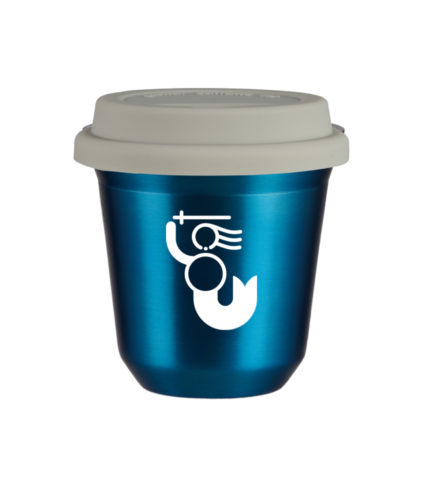 Tasse 150 ml BLEU MÉTALLIQUE "WARSZAWSKA SYRENKA (blanc)", avec couvercle blanc