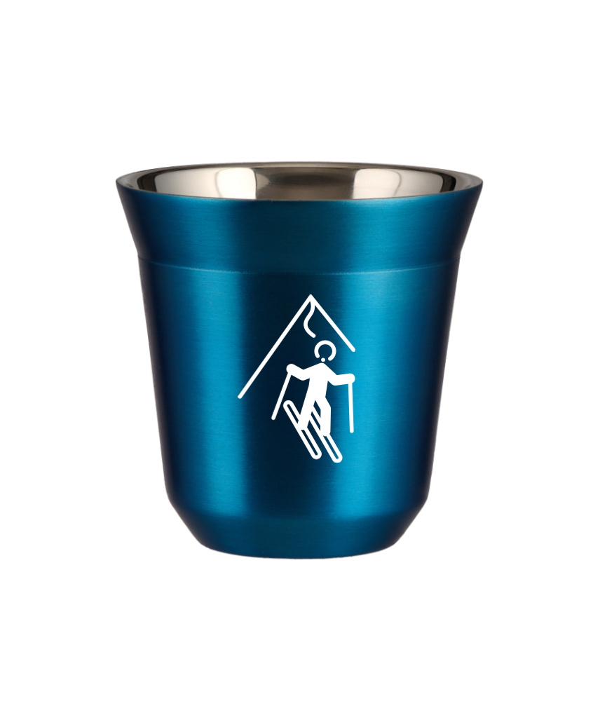 Tasse 150 ml BLEU MÉTALLIQUE "Ski (blanc)"