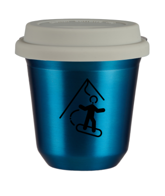 Tasse 150 ml BLEU MÉTALLIQUE "Snowboard (noir)", avec couvercle blanc Tasse 150 ml BLEU MÉTALLIQUE "Snowboard (noir)", avec couvercle blanc