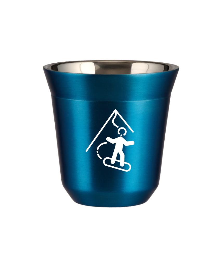 Tasse 150 ml BLEU MÉTALLIQUE "Snowboard (blanc)"
