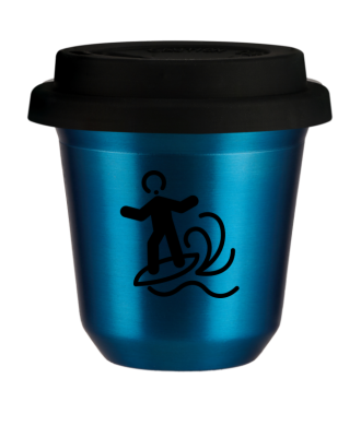 Tasse 150 ml BLEU MÉTALLIQUE "Planche à voile (noir)", avec couvercle noir Tasse 150 ml BLEU MÉTALLIQUE "Planche à voile (noir)", avec couvercle noir