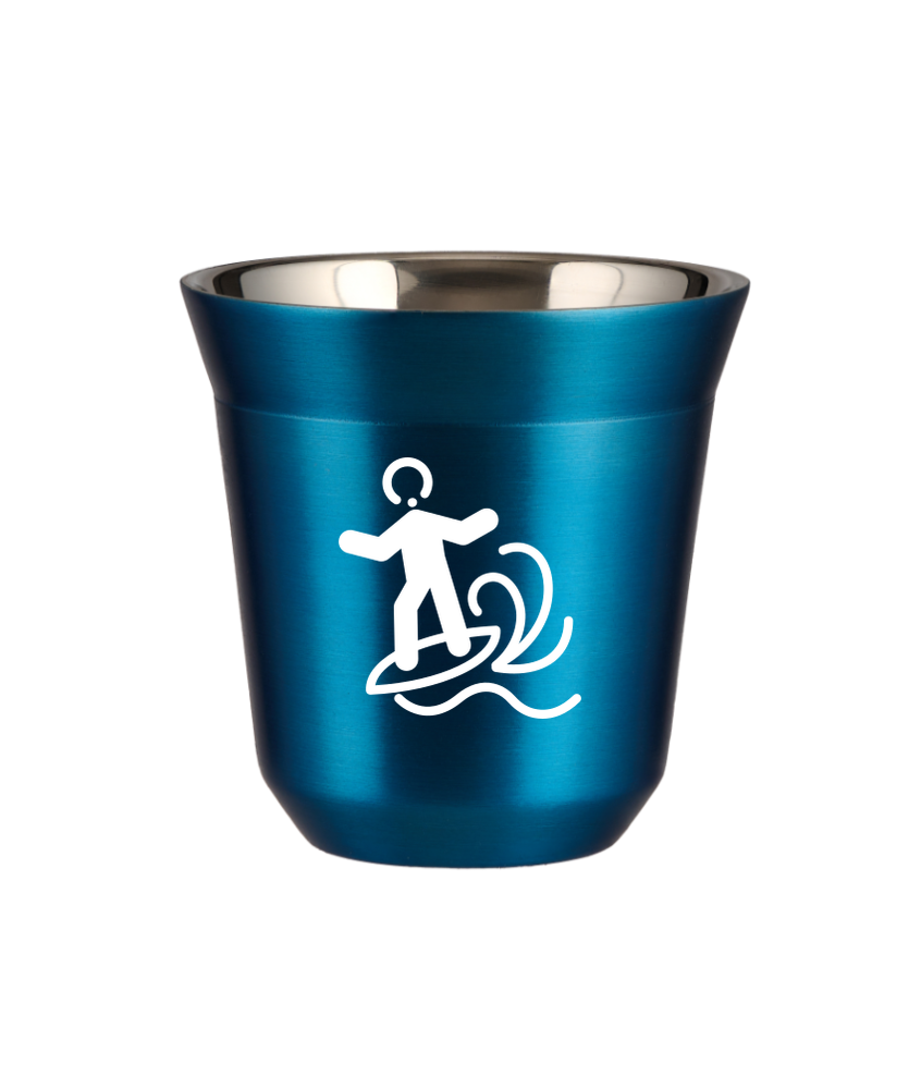 Tasse 150 ml BLEU MÉTALLIQUE "Planche à voile (blanc)"