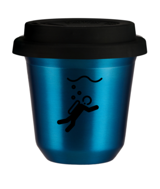 Tasse 150 ml BLEU MÉTALLIQUE "Plongée", avec couvercle noir Tasse 150 ml BLEU MÉTALLIQUE "Plongée", avec couvercle noir