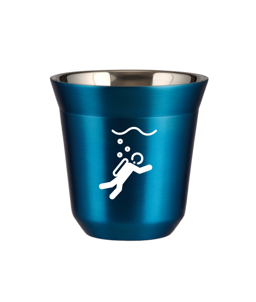 Tasse 150 ml BLEU MÉTALLIQUE "Plongée (blanc)"
